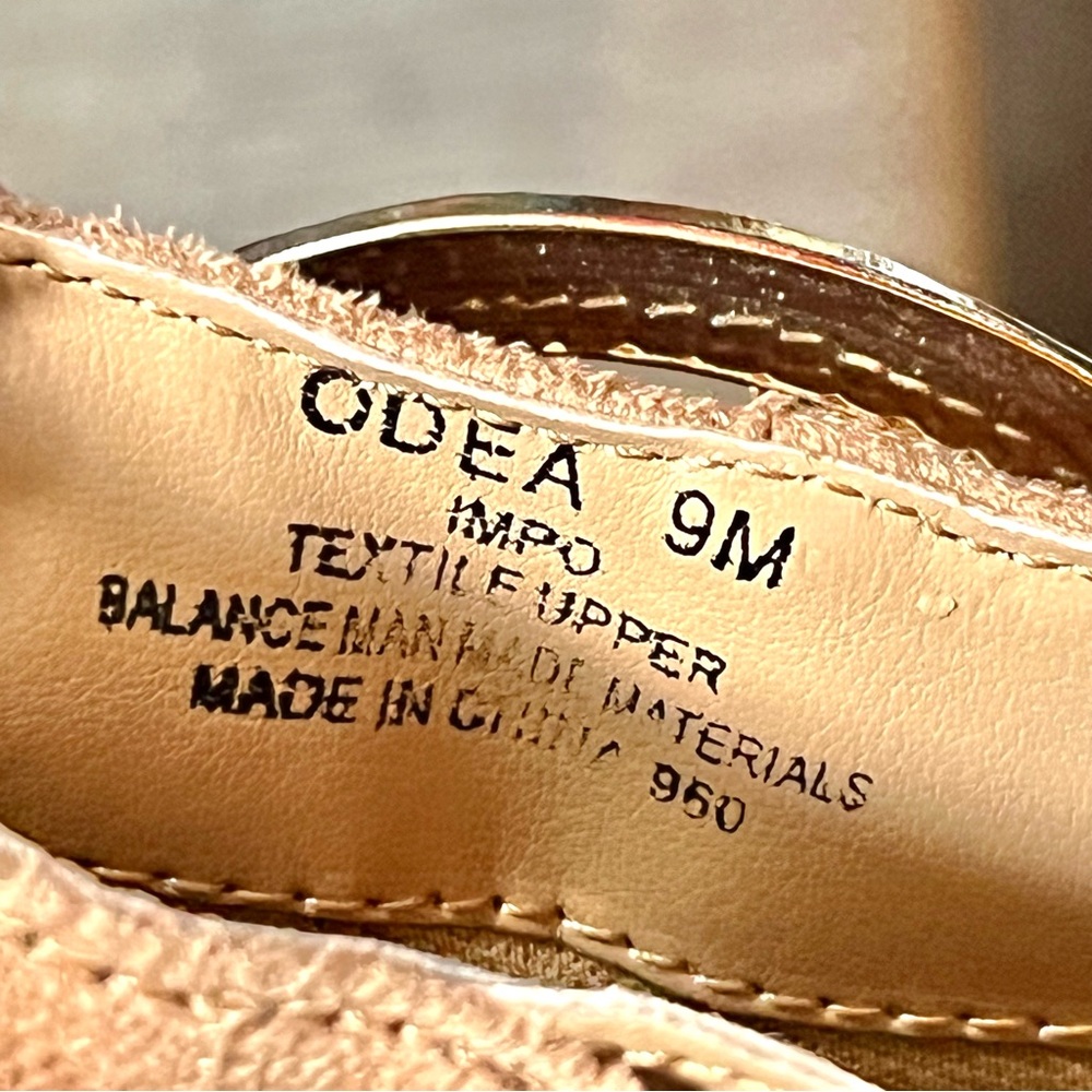 IMPO Odea camel tan brushed textile upper ankle boot gold outer detail 4” heel. - Picture 3 of 9